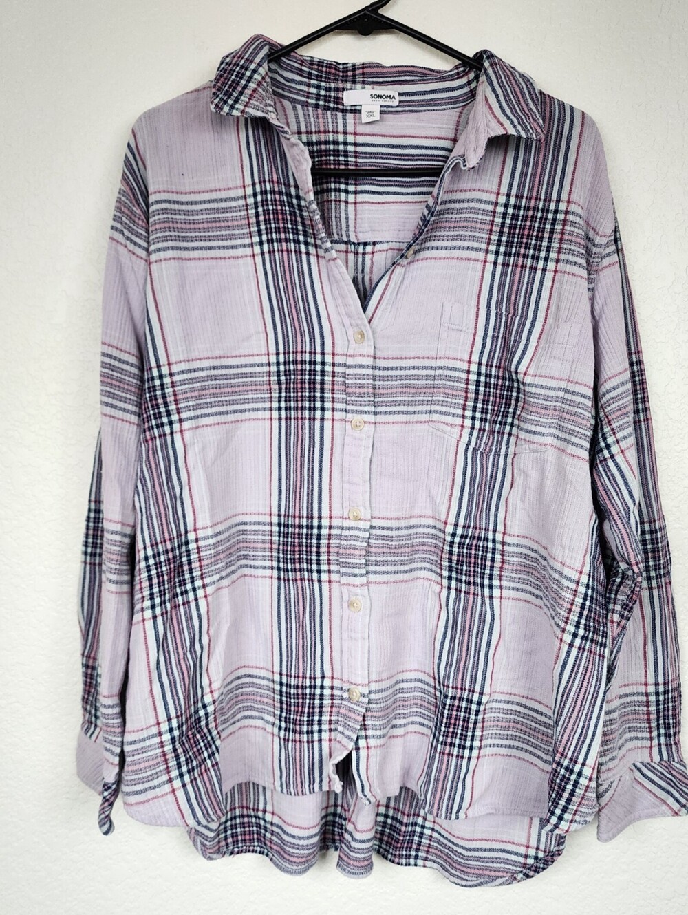 Sonoma Cotton Rayon XXL Plaid Long Sleeve Top